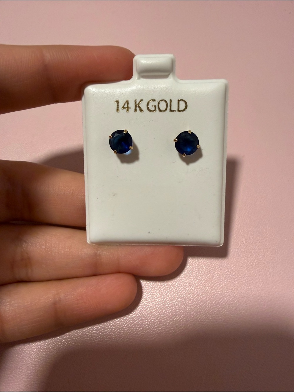 14K Gold Blue Sapphire Round Stud Earrings